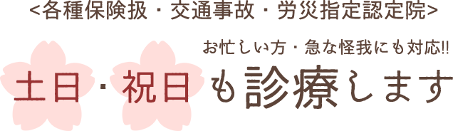 お忙しい方・急な怪我にも対応！ 土日・祝日も診療します