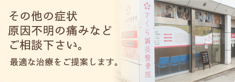 その他の症状、原因不明の傷みなどご相談下さい。適切な治療をご提案します。